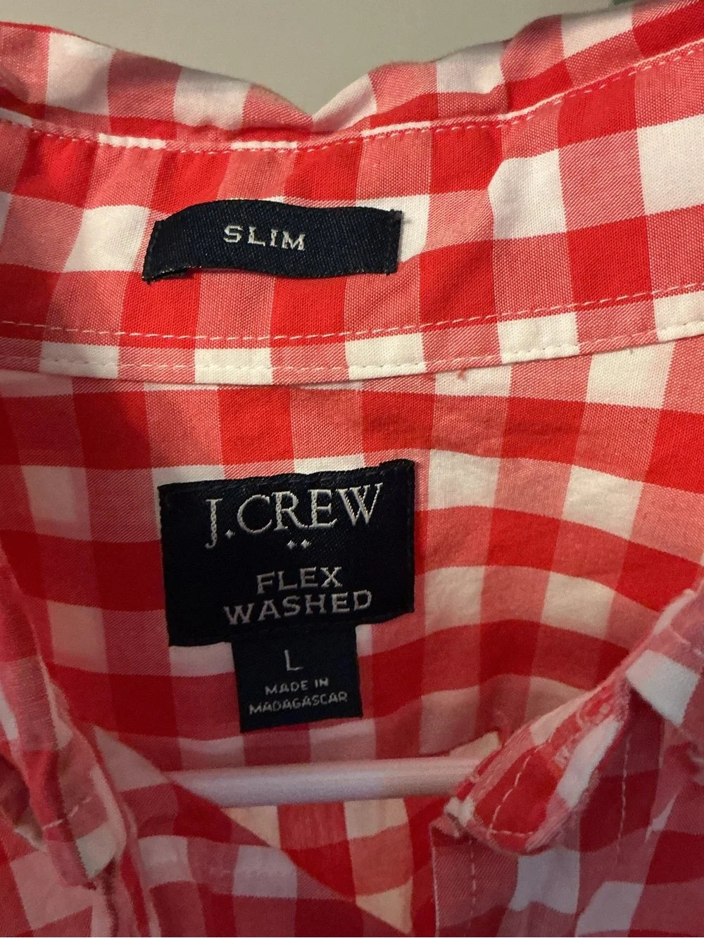 J. Crew Red and White Gingham Button-Down Shirt-See Descript